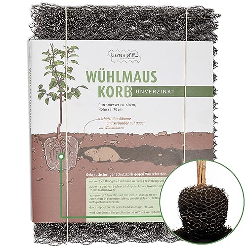 Wuehlmauskorb GARTENPFIFF I Für Bäume | Maschendraht I Höhe: 70cm und Durchmesser: 60cm I Wühlmausgitter unverzinkt I Effektiver und nachhaltiger Wurzelschutz für Ihren Garten