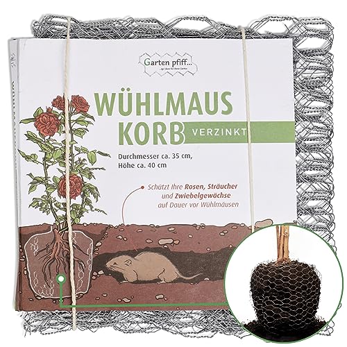 Wühlmauskorb GARTENPFIFF I Für Zwiebeln, Rosen, Sträucher etc. I Maschendraht I Höhe: 40cm und Durchmesser: 35cm I Wühlmausgitter verzinkt I Effektiver und nachhaltiger Wurzelschutz für Ihren Garten