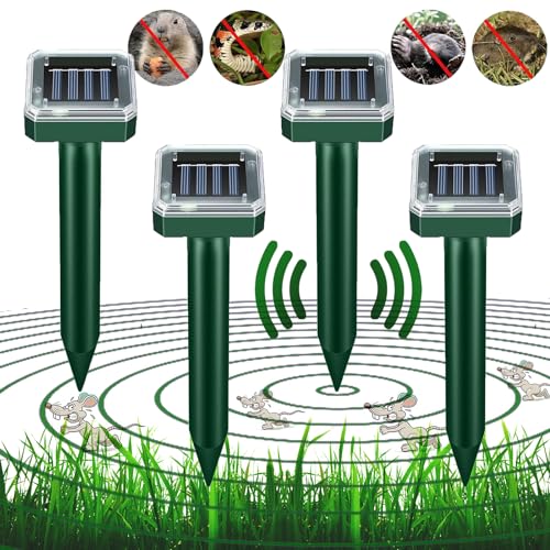 Ultraschall Maulwurfvertreiber für Mäuse, Maulwurfschreck für den Garten, Solar Maulwurfabwehr, Wühlmausvertreiber, Wühlmausschreck, 4 Stück